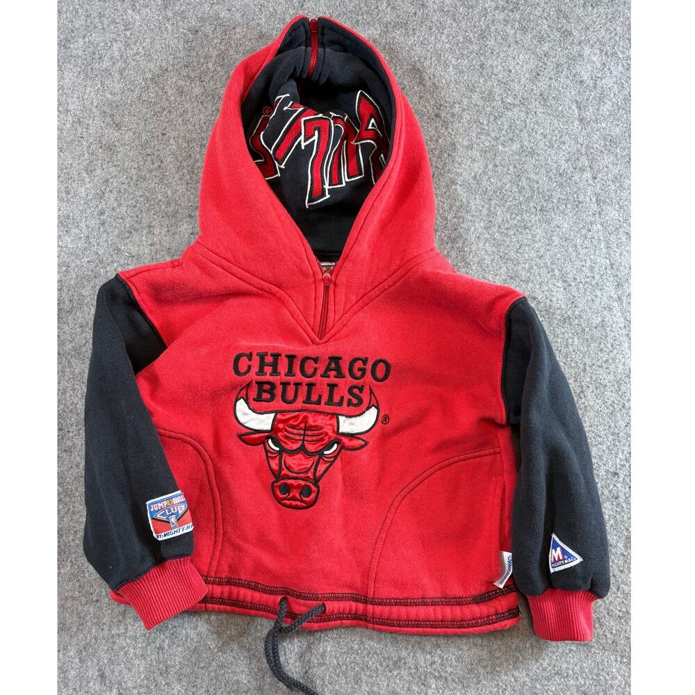 VINTAGE Chicago Bulls NBA Hoodie Toddler 2T Red Sweatshirt Jump Ball Club 90s